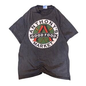 Vintage Hanes Beefy-T Anthonys Good Food Market Graphic T-Shirt Black Mens M
